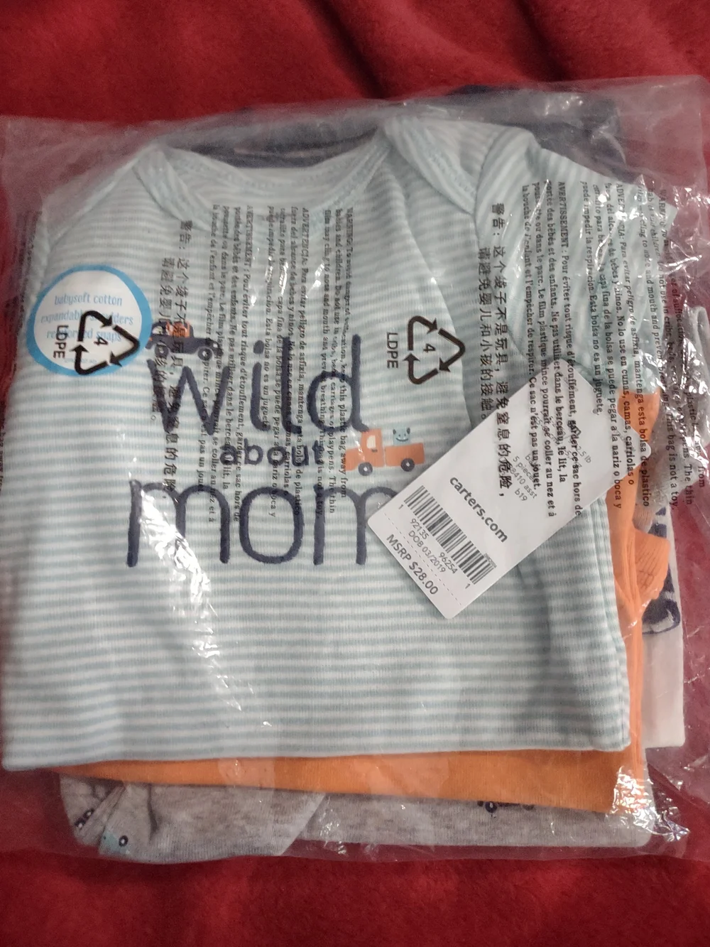 Carter's 5-Piece Baby Onesie Set — Orange, Light Blue, Navy, Gray, White